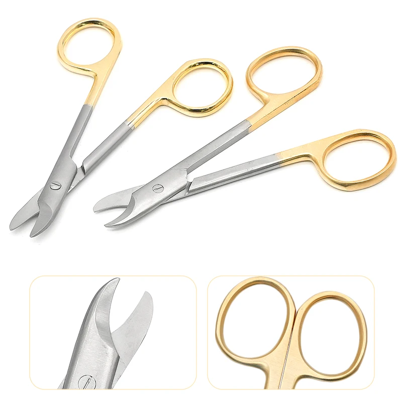 1pc Dental Surgical Scissors Straight/Curved Tip Golden Handle Stainless Steel Metal Crown Scissors Dentistry Lab Instruments