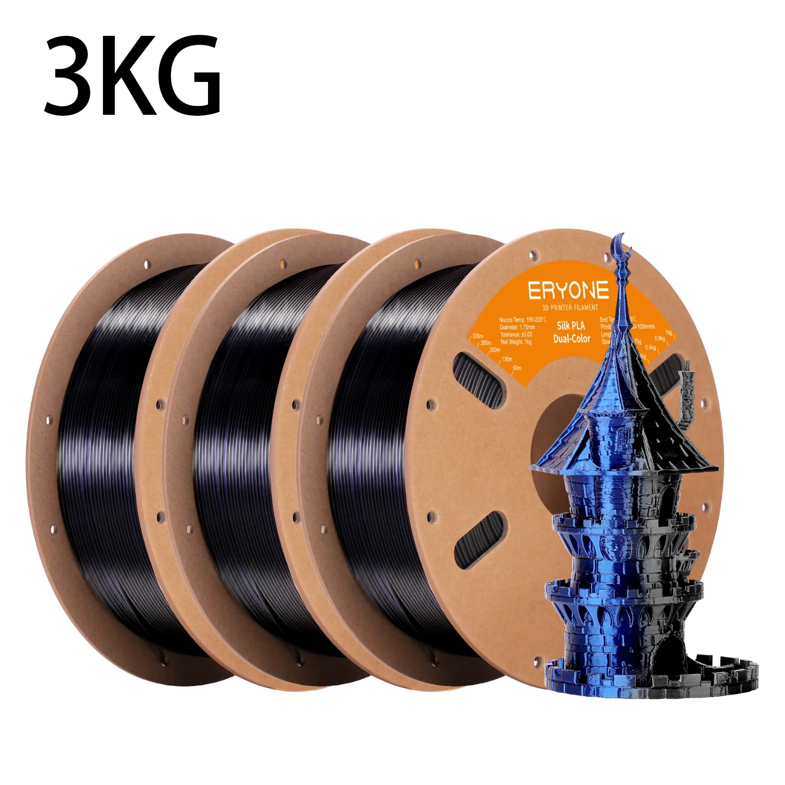 ERYONE 3KG PLA Dual Color Silk PLA Filament Compatibel met FDM 3D-printers 1KG 1,75 mm ±0,03 mm Perfecte spoelwikkeling 1kg spoel
