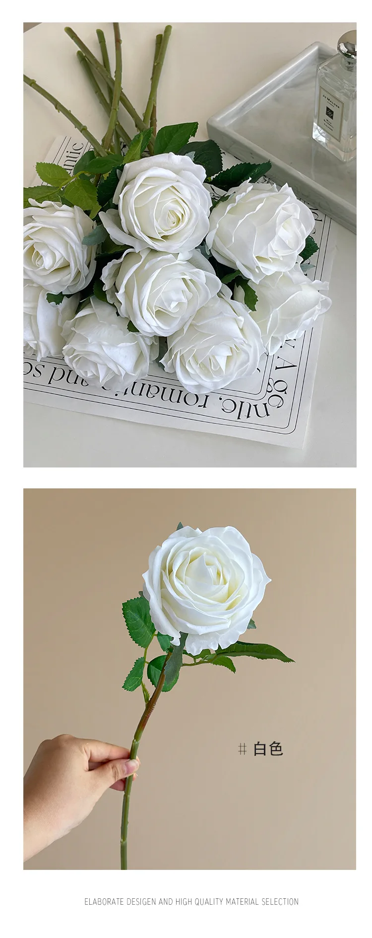 5 Stück künstliche Rosen mit feuchtigkeitsspendendem, naturgetreuem Griff, Hochzeitsdekoration, Brautstrauß, Heimdekoration, Party-Blumenarrangement – Detail 5