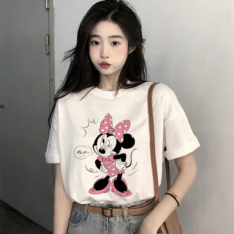 

Mickey Mouse T-shirt Women Cotton Anime Fashion Minnie Tee Shirts Kawaii Disney Cartoons Casual Clothes Harajuku Streetwear Tops