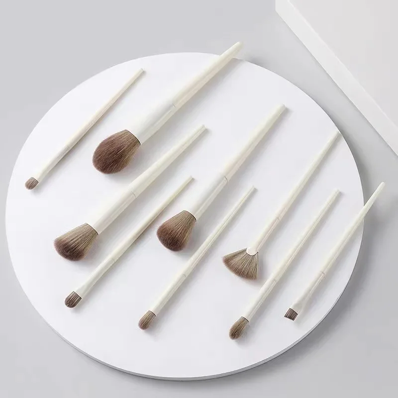 10 pçs conjunto de escova de maquiagem ultra macio pó ferramentas de maquiagem iniciante ponto blush escova corretivo faca borda delineador brus