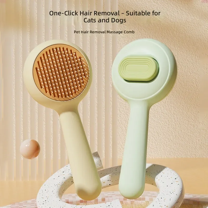 Stainless Steel Cat Comb Massage Grooming Brush Dog Hair Removal Tool With One Click Self Cleaning Function Pet Accessories