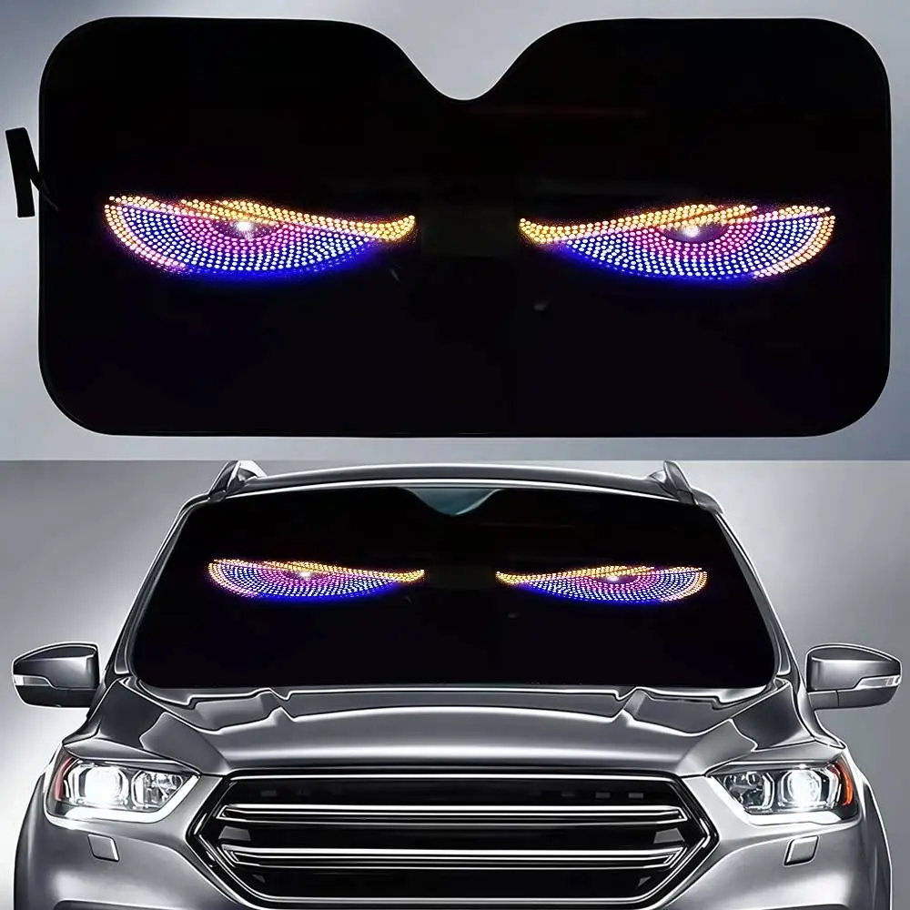 

Dazzling Eyes Cartoon Window FoilsHeated Windshield Sunshade Car Front Window Visor Car Solar Protect Tools