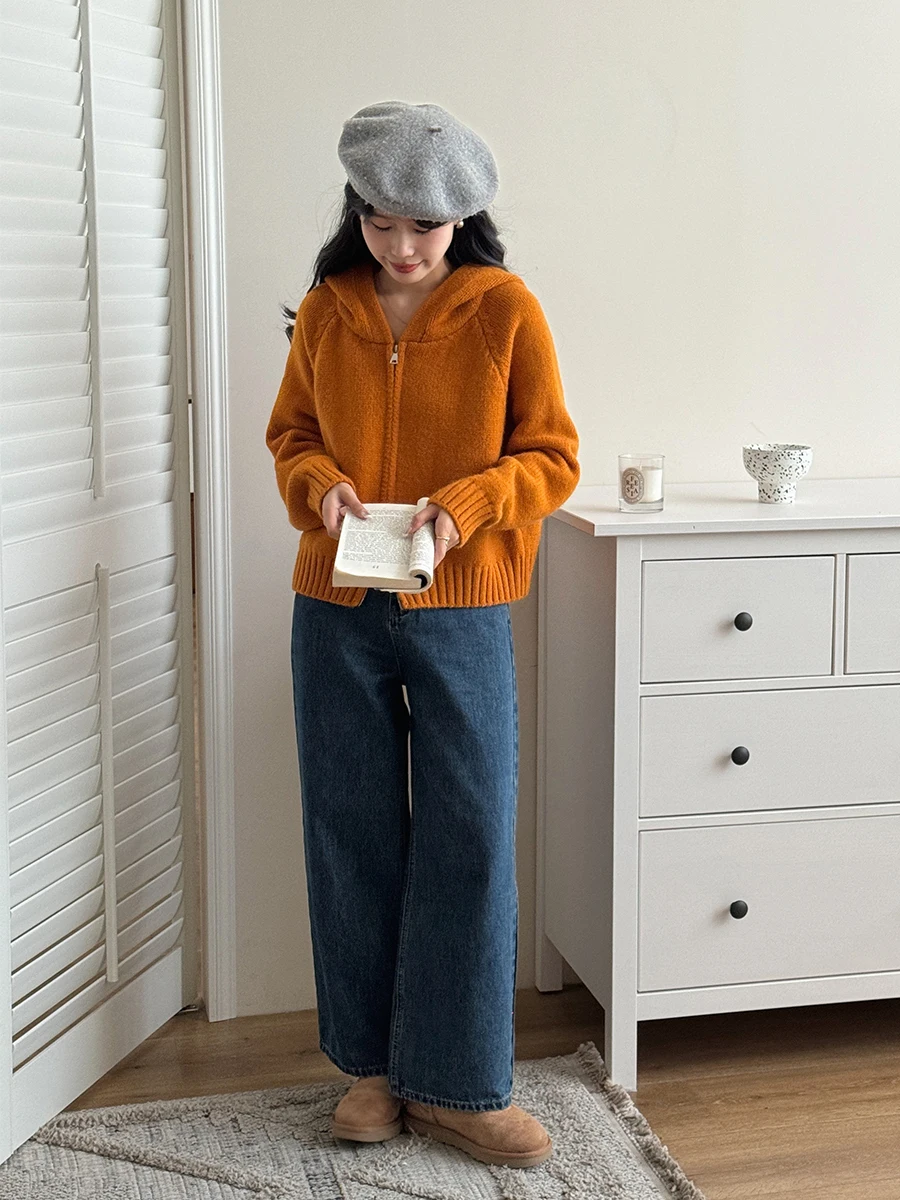 

Универсальный вязаный кардиган Uniko Simple Orange Lazy с капюшоном, осенне-зимний, в корейском стиле, для повседневной носки