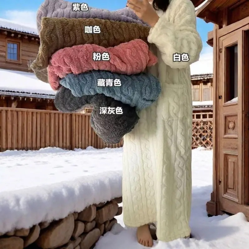 

Зимние фланелевые ночные рубашки с длинными рукавами и двойными карманами, женские свободные однотонные пижамы, ночное платье, утолщенная теплая ночная рубашка