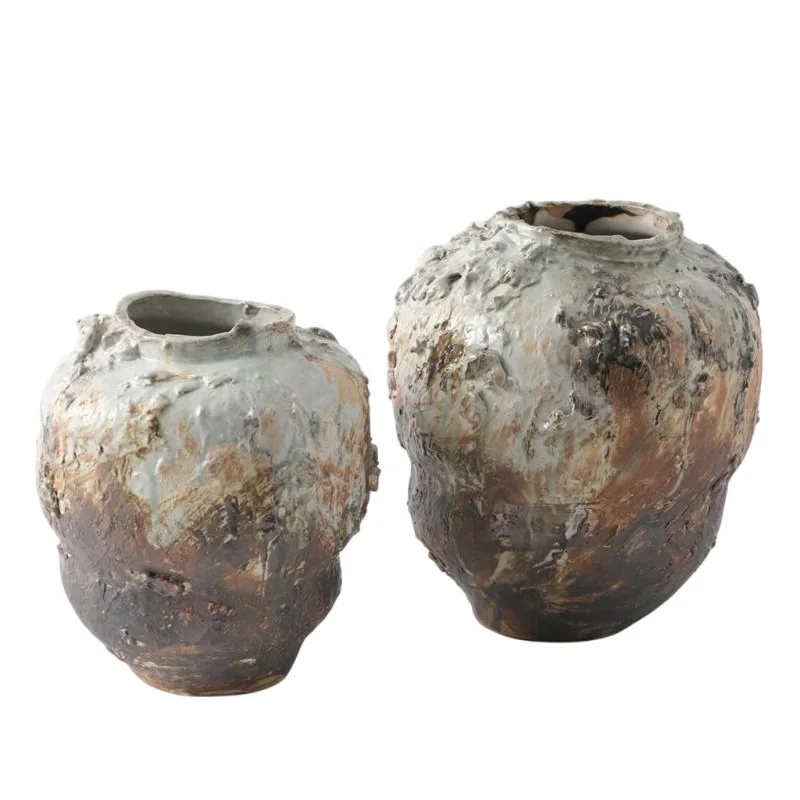 Jingdezhen ceramic ornament wabi sabi advanced sense medium antique flower arrangement retro dried flower pottery pot dining