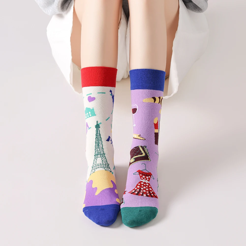 1 pair Healing Capybara Cartoon Mid-Calf Socks, Cute Animal Print Trendy Socks, Fresh Color-Block Versatile Socks