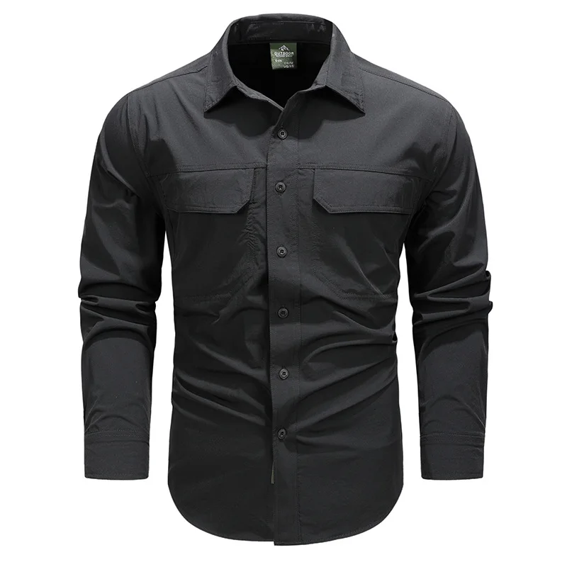 

Men Outdoor Elastic Quick Drying Cargo Tooling Shirts Spring Male Long sleeves Thin Breathable Comfortable Waterproof Shirts 4XL