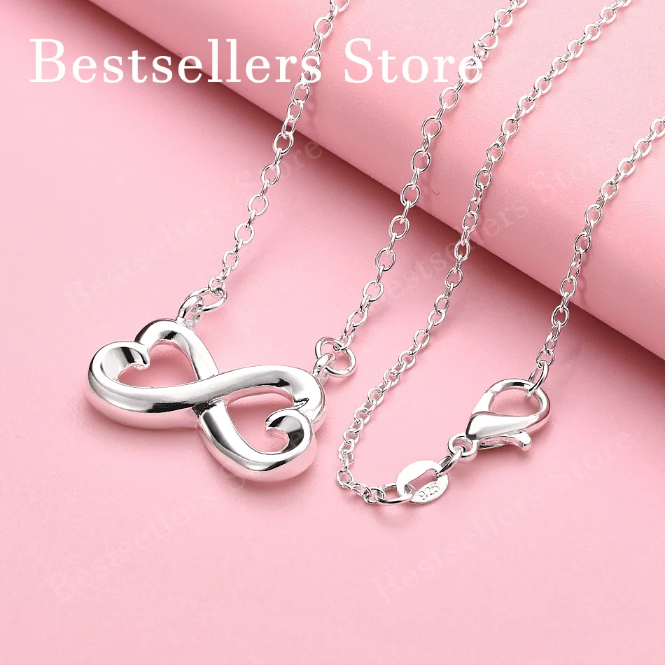 

Ожерелье из стерлингового серебра 925 пробы 16-30 дюймов, изысканное ожерелье с двойным сердцем для женщин, модные свадебные украшения, аксессуары