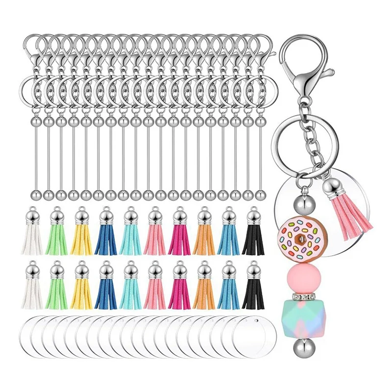 

Beadable Keychain Metal Beaded Keychains For Beads Pendant Jewelry Charms DIY Crafts