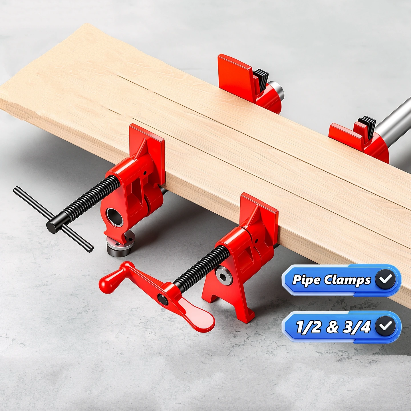3/4inch 1/2inch Heavy Duty Woodworking Pipe Clamp Quick Release Wood Gluing Pipe Clamp Wide Base Iron Wood Metal Clamp Set