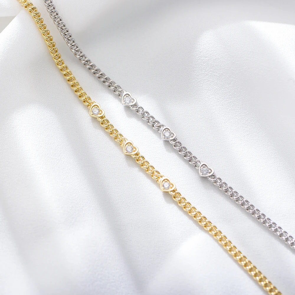 Round White Cz Curb Chain Multi-charms bracelet 925 Sterling Silver bracelet fine Jewellery