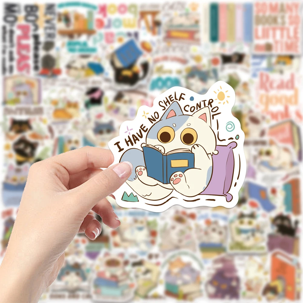 

10/30/60pcs Creative Reading Cat and Books Stickers Funny Cartoon Decals Toy DIY Skateboard Notebook Phone Cute Graffiti Sticker