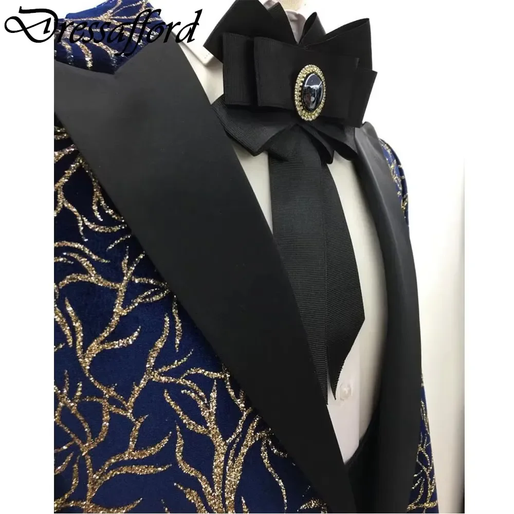 Blue Glitter Crystal Men Suits Formal Party Blazer Two Pieces Groom Wear ( Jacket + Pants )