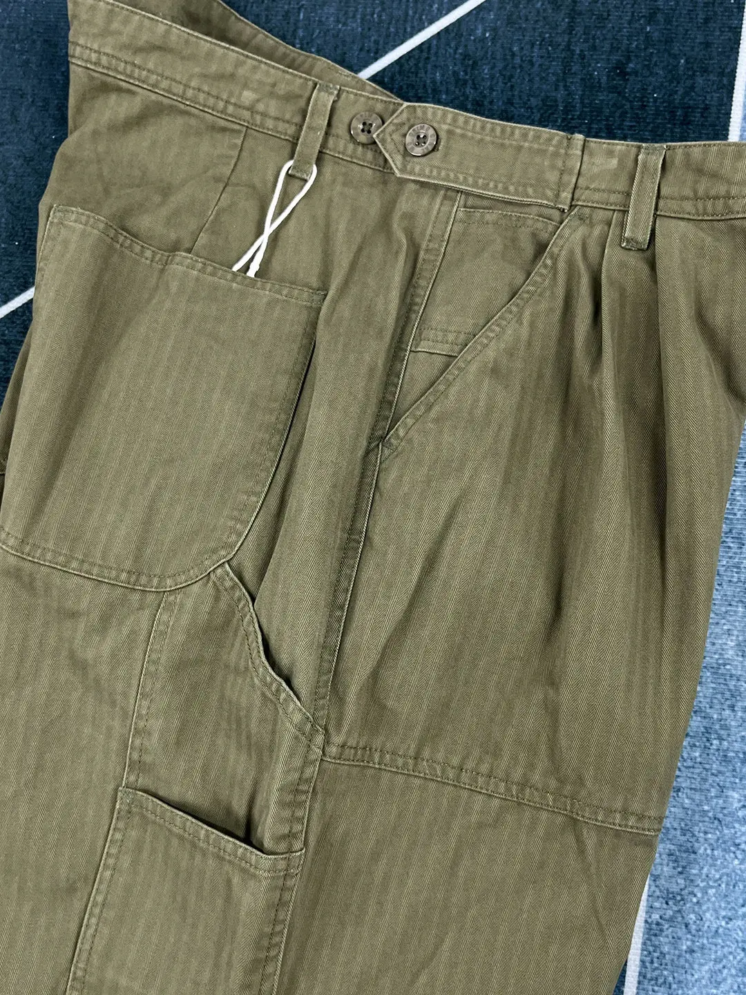 Calça casual masculina de espinha de peixe, pesada, 100% algodão, americana, retrô, reta, jacaré, calças cargo, vários bolsos