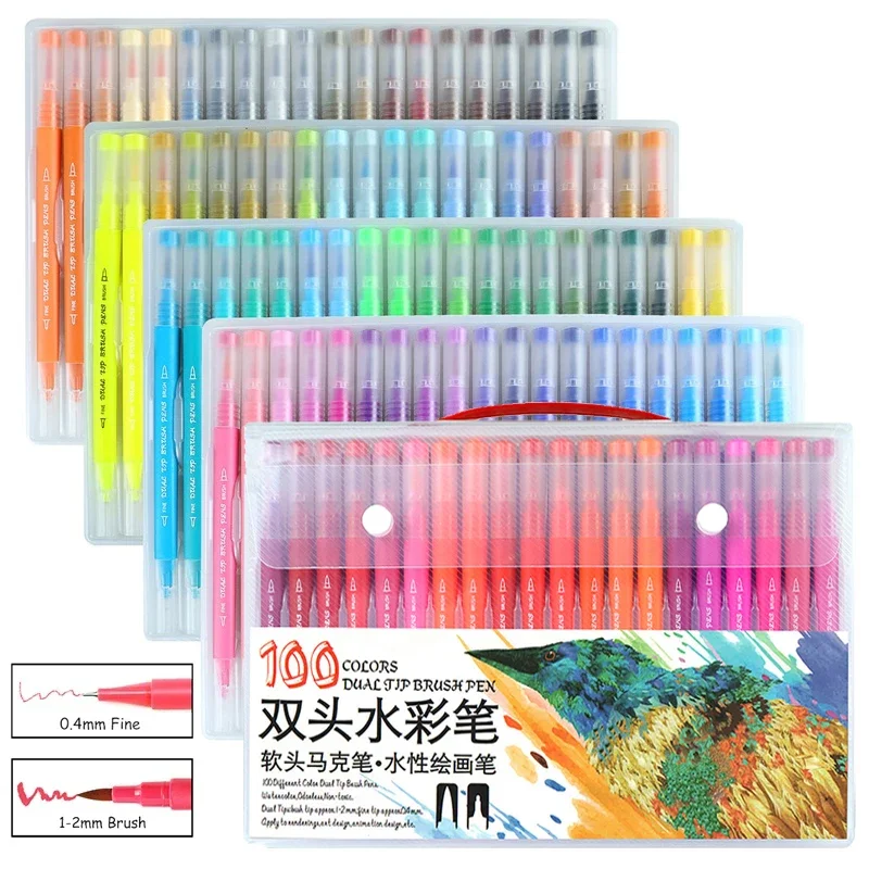 Colorful Kawaii Markers Pens Brush FineLiner Drawing Watercolor Dual Tip Brush Painting Pen for Coloring Stationary Art Supplies