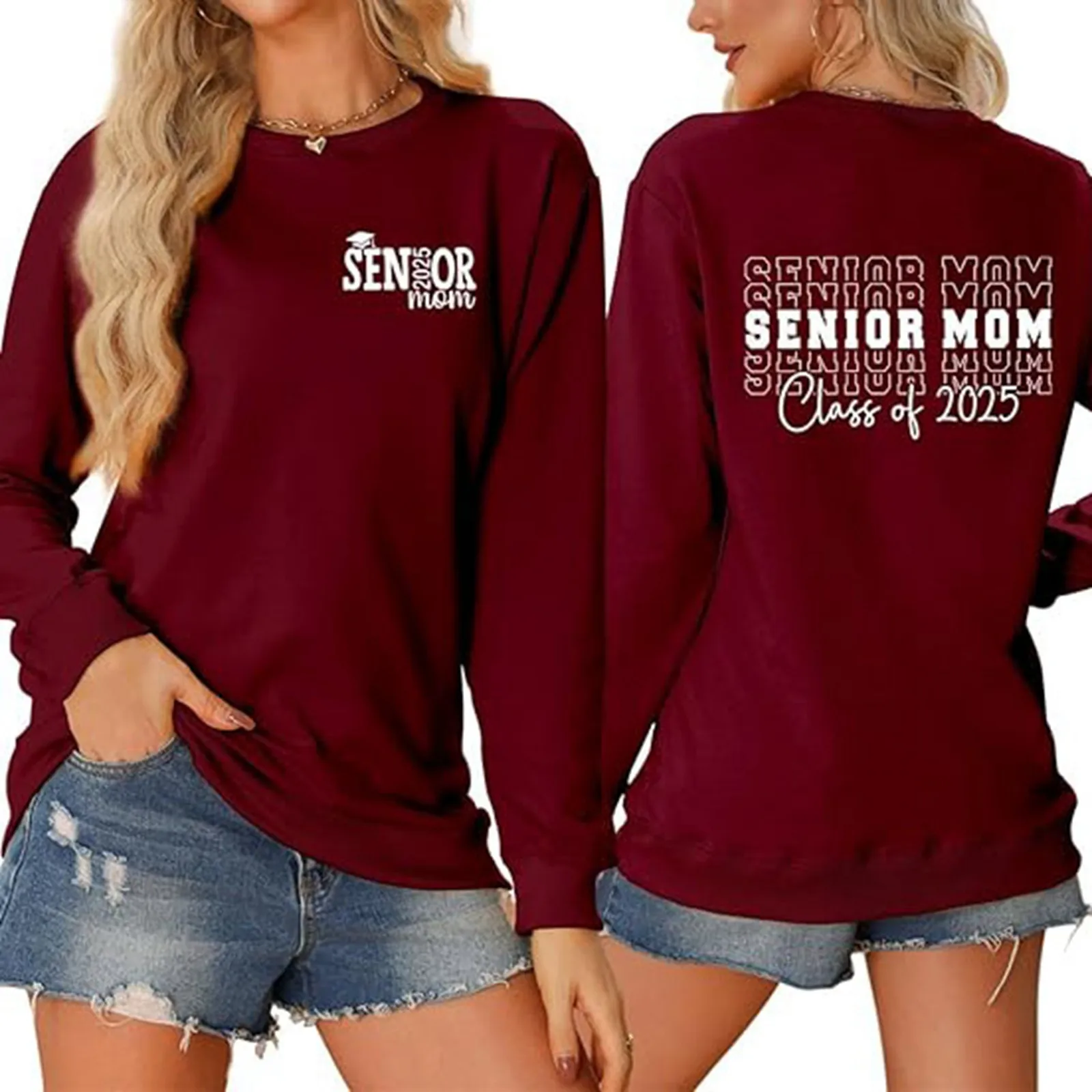 

Ladies Senior Mom Class Of 2025 Graduation Sweatshirt Casual Simple Crew Neck Hoodless Sweatshirt American Classic Y2k Hoodies