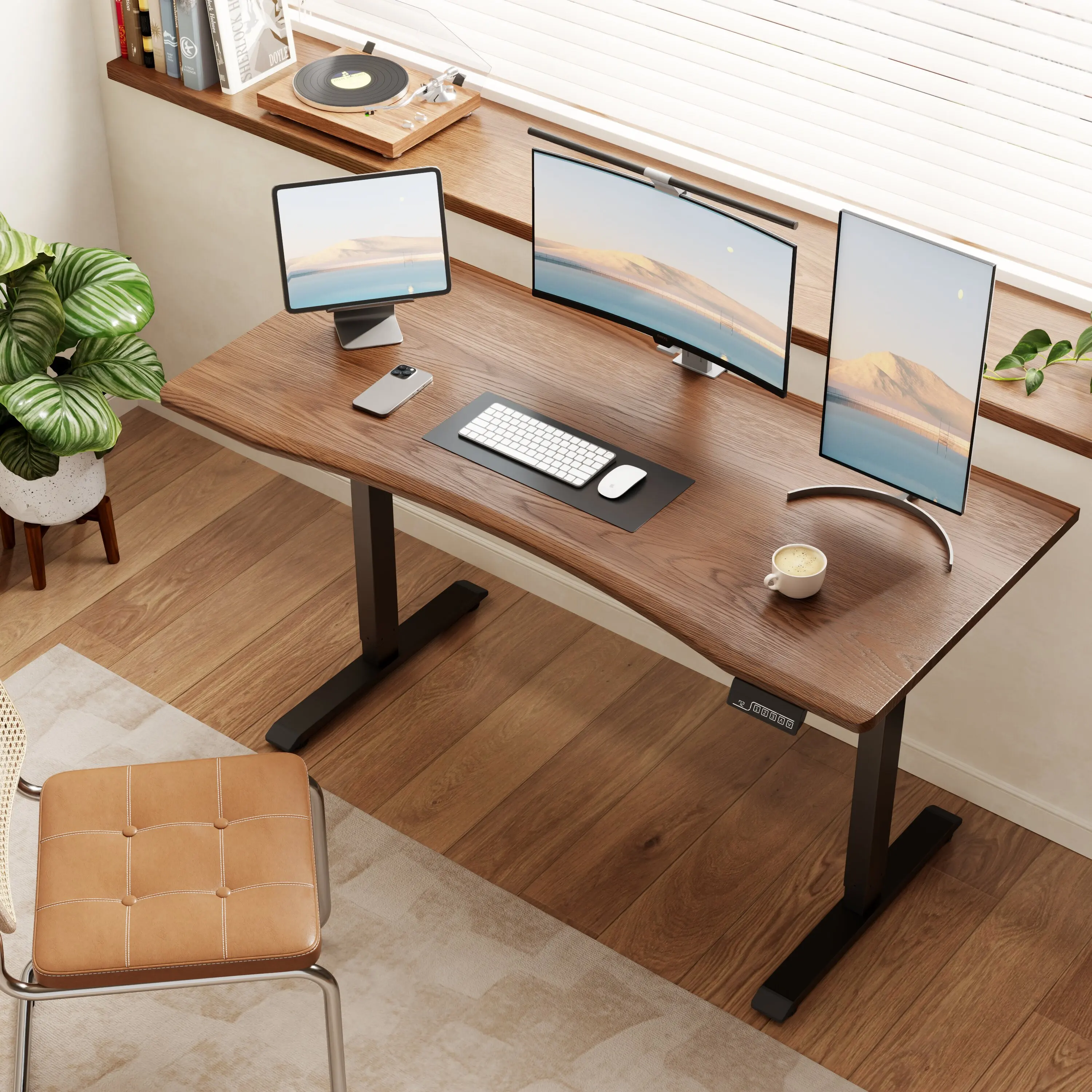 #US Stock Solid Wood Electric Adjustable Computer Desk Mid-Century Modern Design 3-Stage Dual Motor Home Office Building SZ049