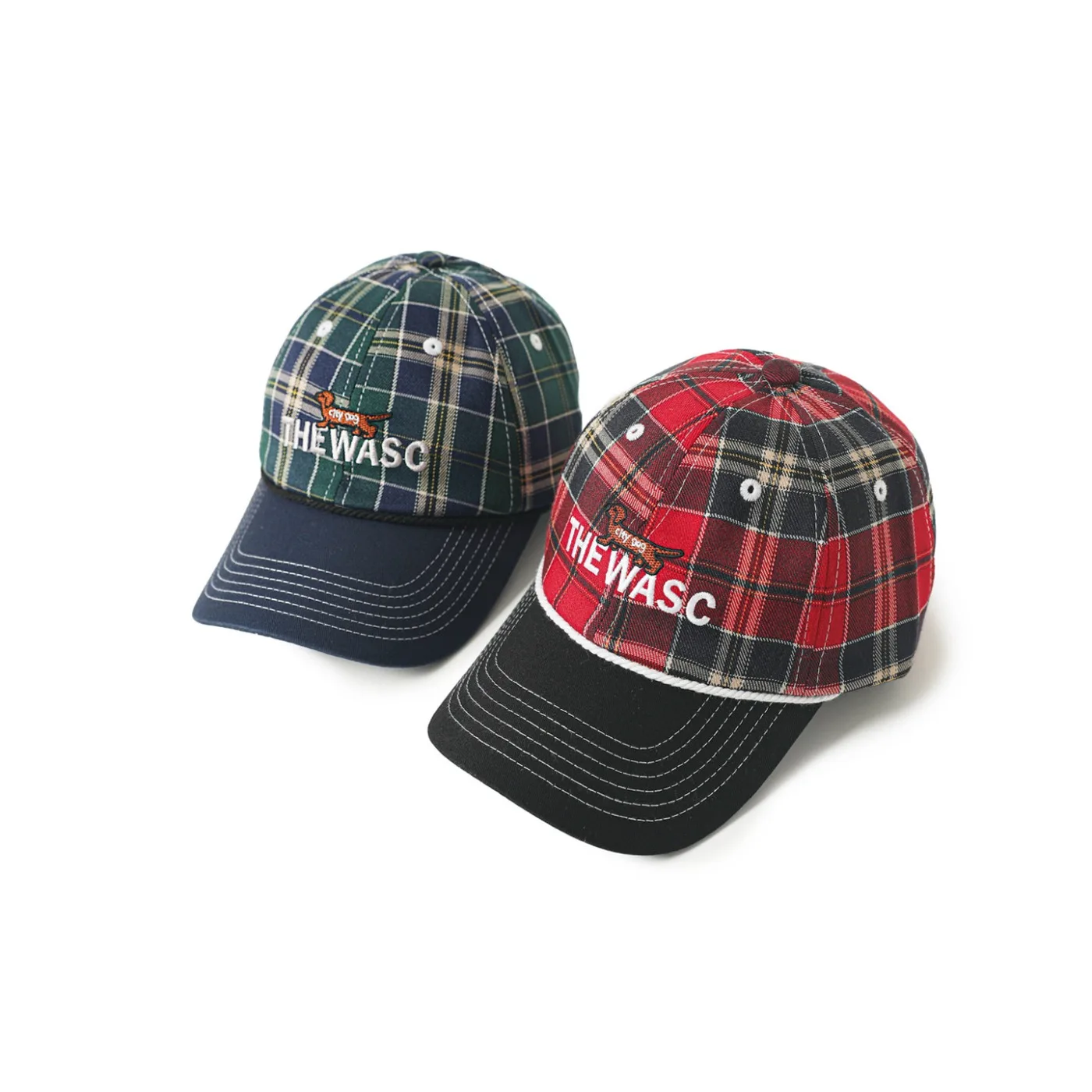 Japanese Retro Checkered Pattern Dog Embroidered Baseball Cap Versatile Casual Hat