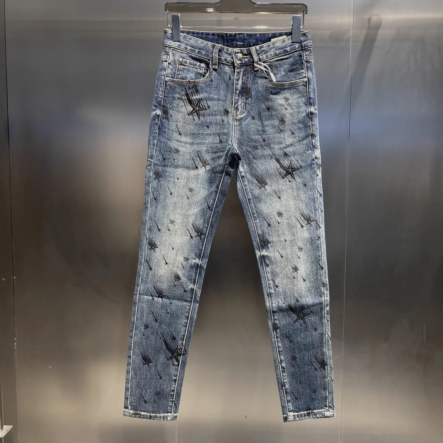 

Faionable Thiened Printed Jeans Men's Straight Leg Slim Fit Autumn Winter High End Casual Cotton Polyester Spandex Blend