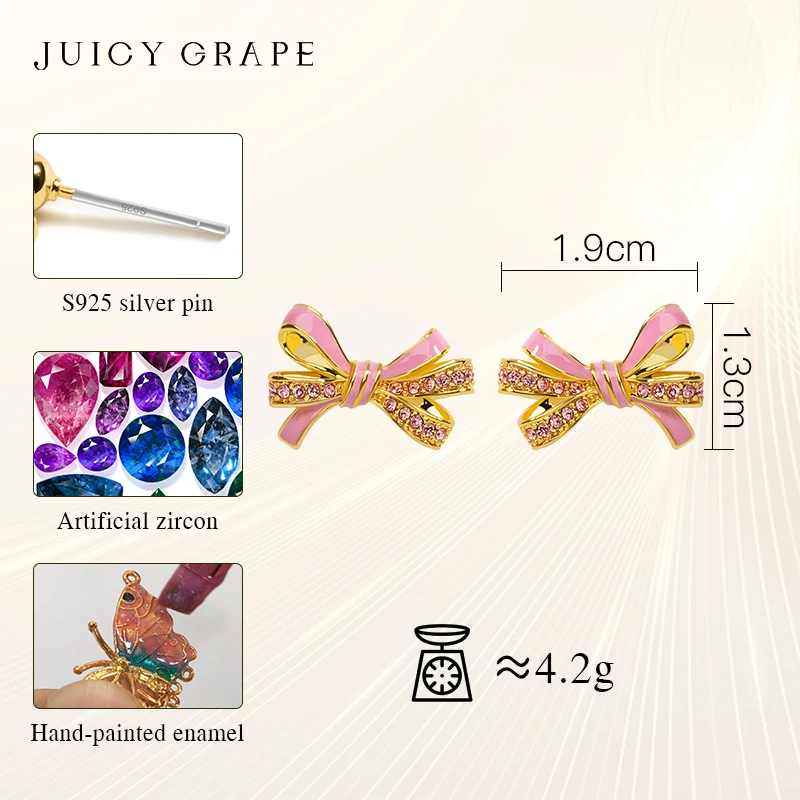 juicy Grape 2024 New Bow Enamel Earrings 925 Silver Needle Enamel Bowknot Ear Stud 18K Gold Plated Light weight Jewelry Gifts