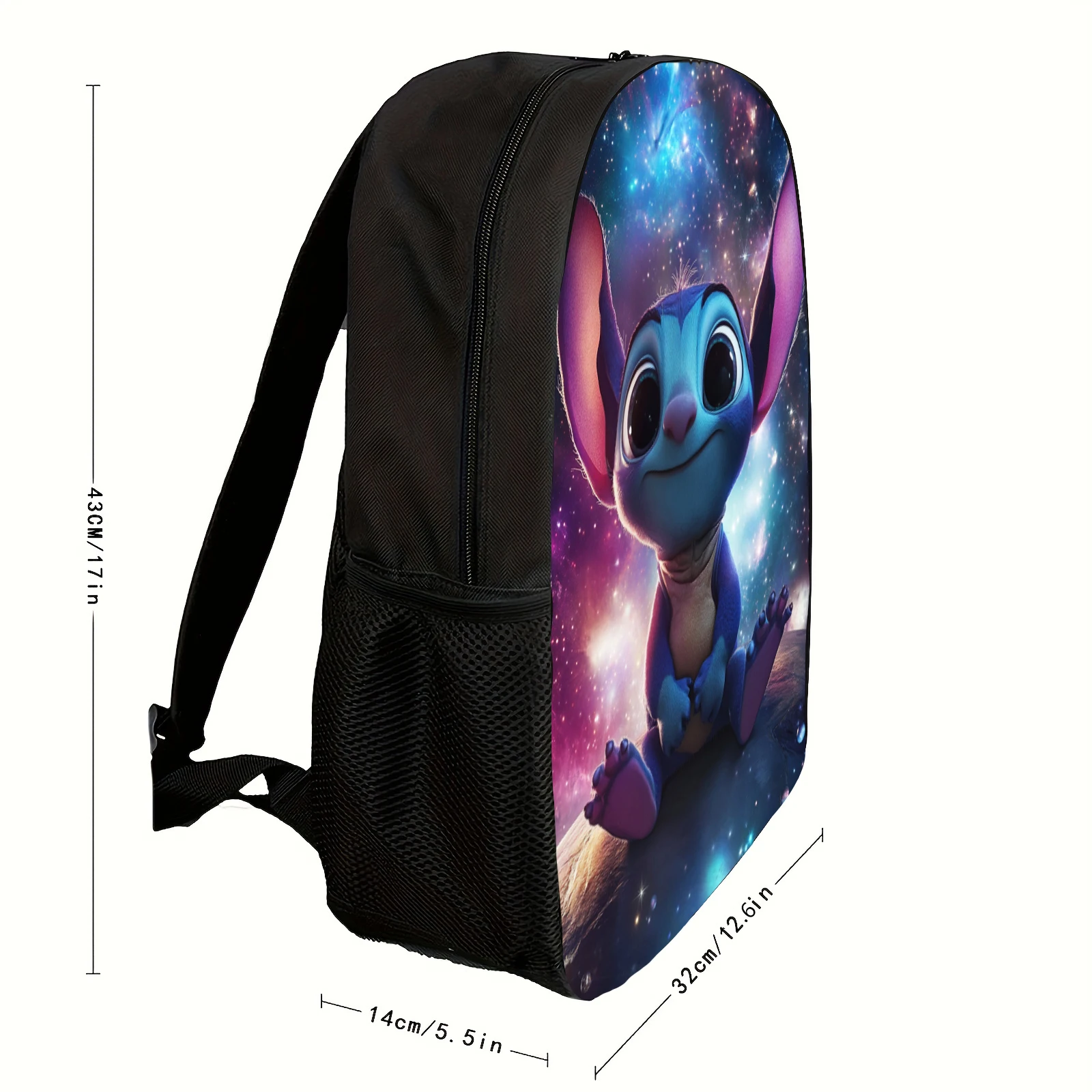 1pc seated Stitch starry sky background printed backpack, student backpack, suitable for travel, daily commuting