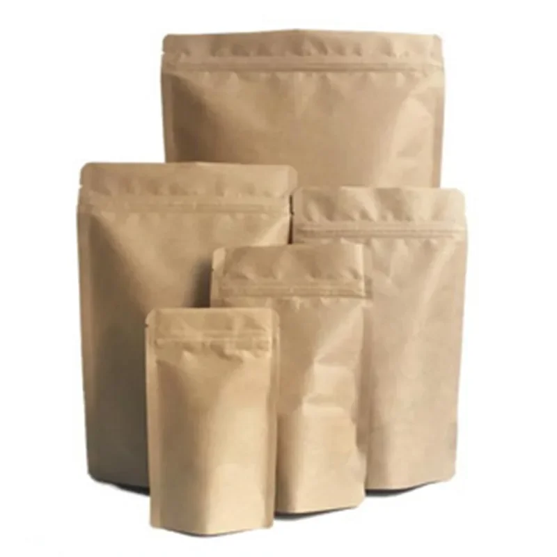 50PCS Wholesales 100g Biodegradable Bag Kraft Paper Stand Up Zipper Packaging Pouch For Foods Containers Mylar Bags Pouch