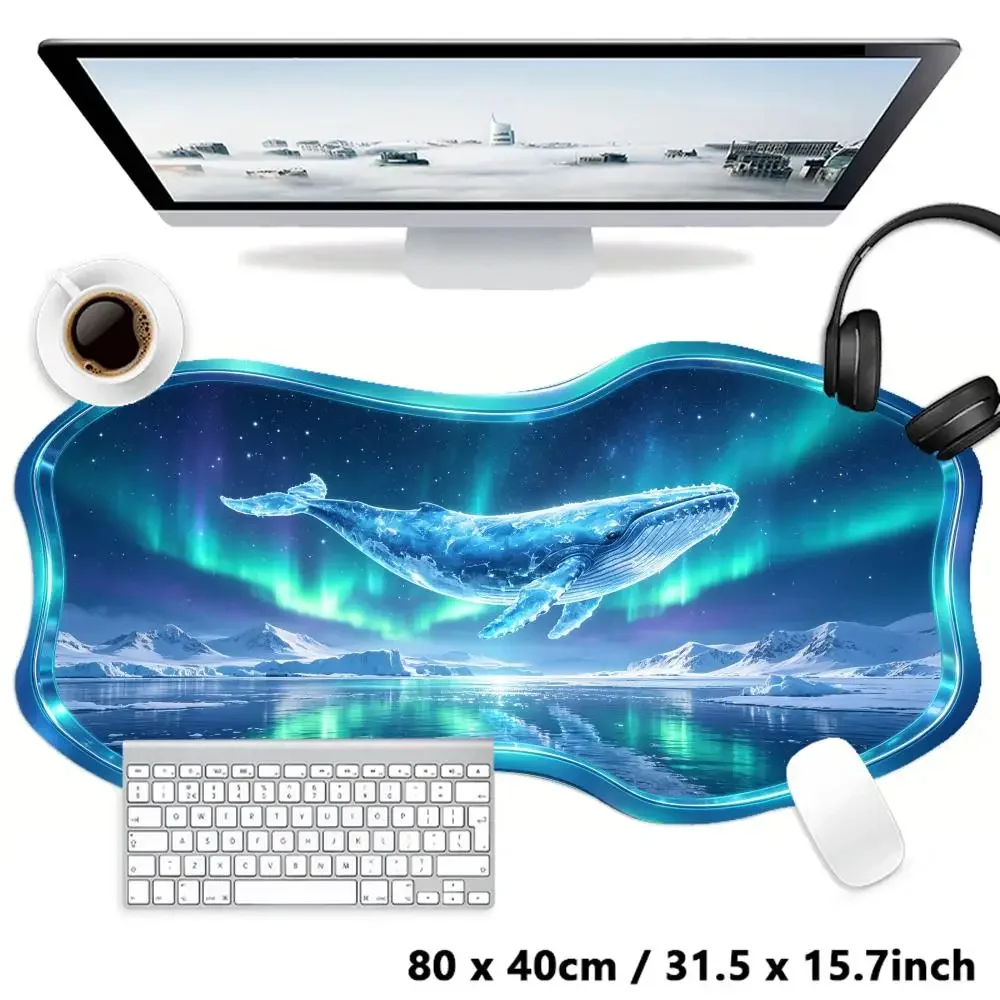 Creative Aurora Blue Whale Gaming Mouse Pad Large Size Smooth Glide Special Shaped For Gaming Room Decor