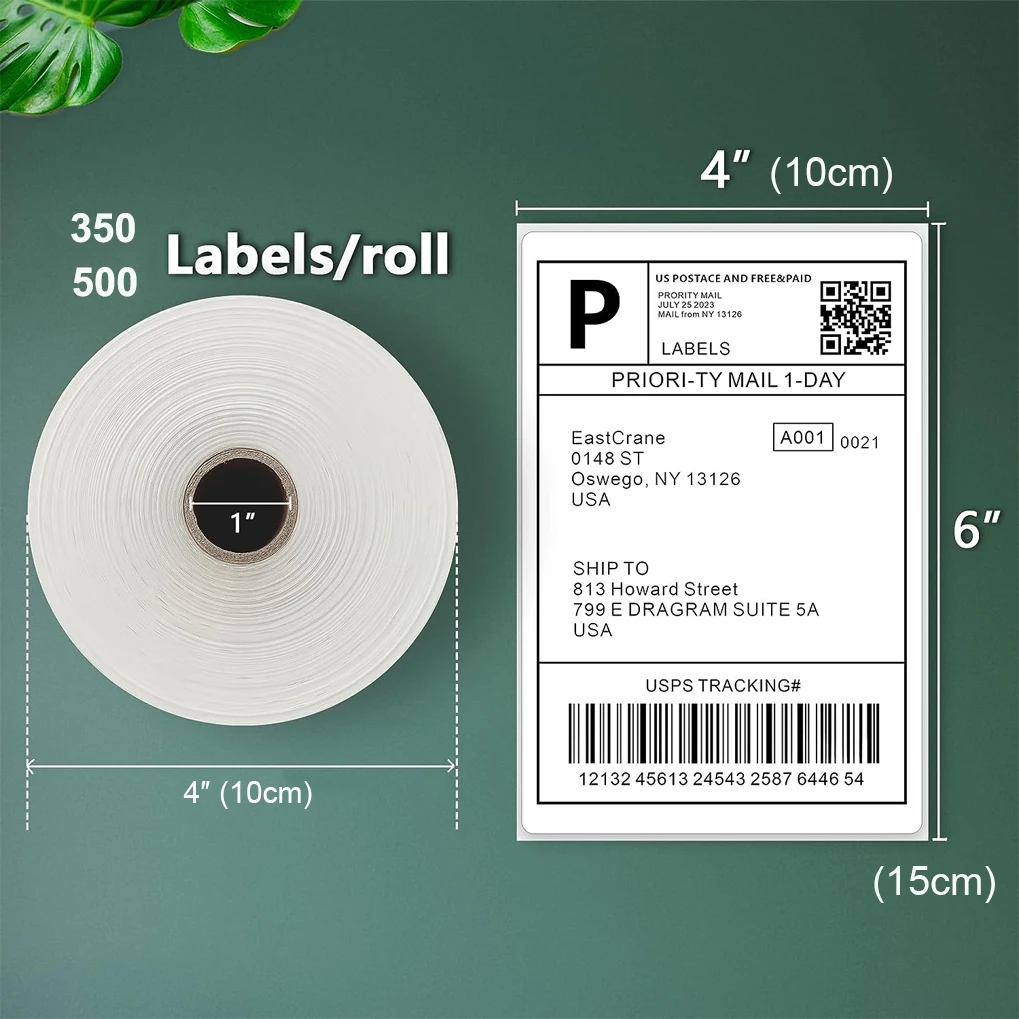 4x6 Inch Direct Thermal Labels (350/500 Labels Per Roll) -Strong Adhesive, Labels Resistant to Water & Grease