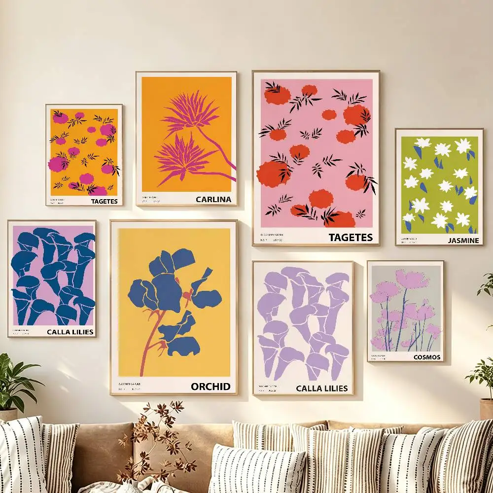 Affiche murale auto-adhésive tendance, motif floral abstrait et coloré, pour décoration d'entrée de chambre ou de restaurant, peinture artistique