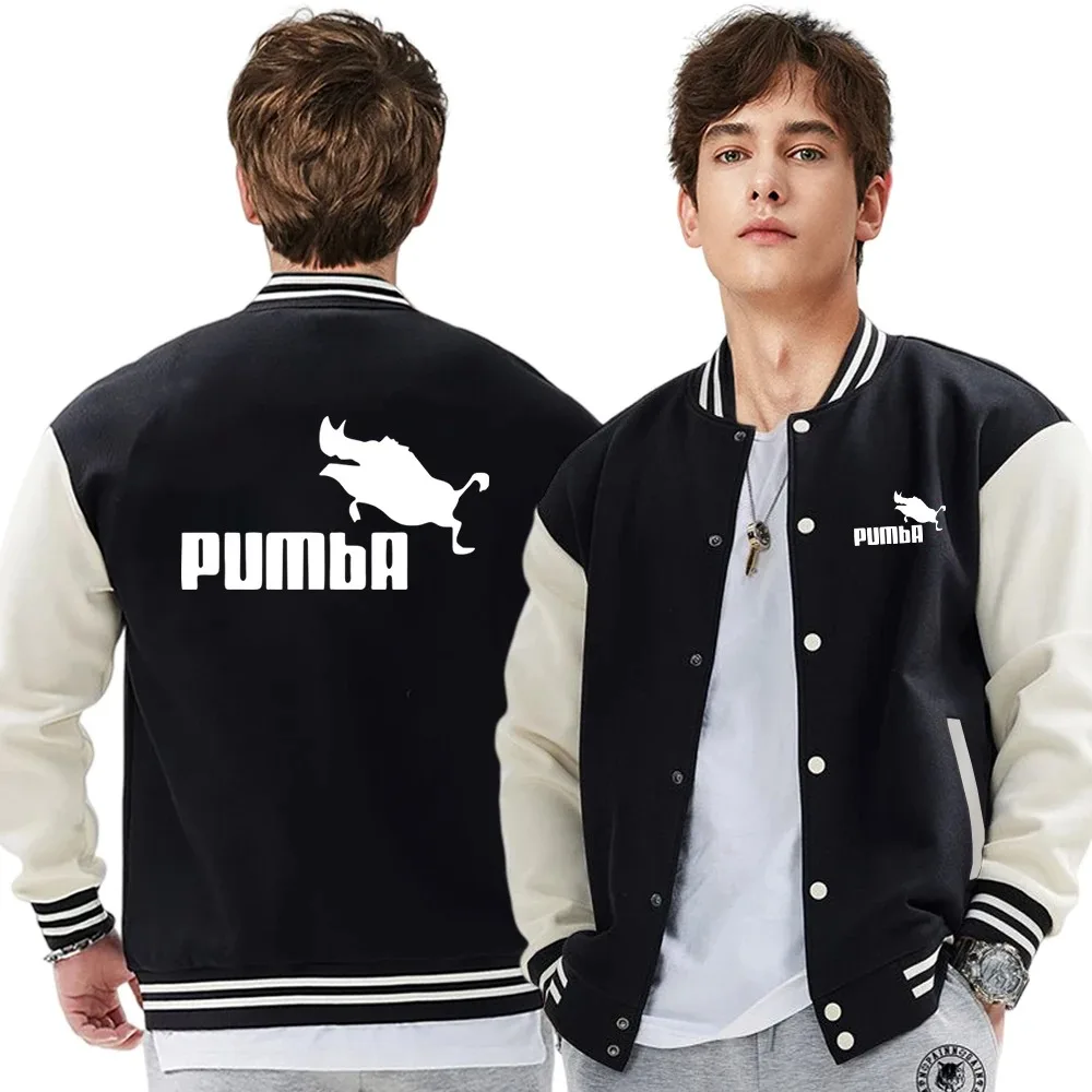 Pumba Logo Funny Jumping Boar Men Coats Harajuku Loose Baseball Uniform Fashion Fleece Warm Jacket Vintage Autumn Women Top