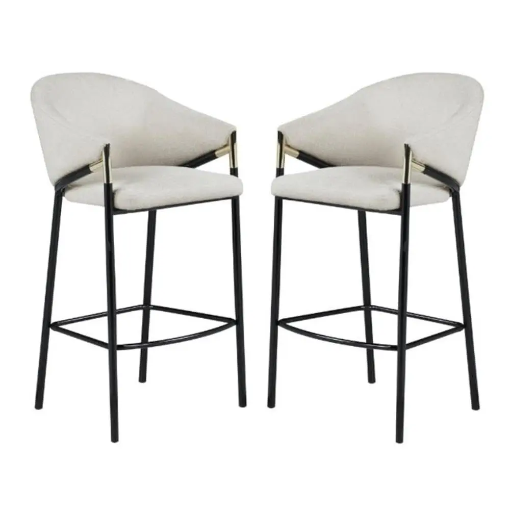 Square Sloped Arm Bar Stool Beige & Glossy Black Set of 2, Customized