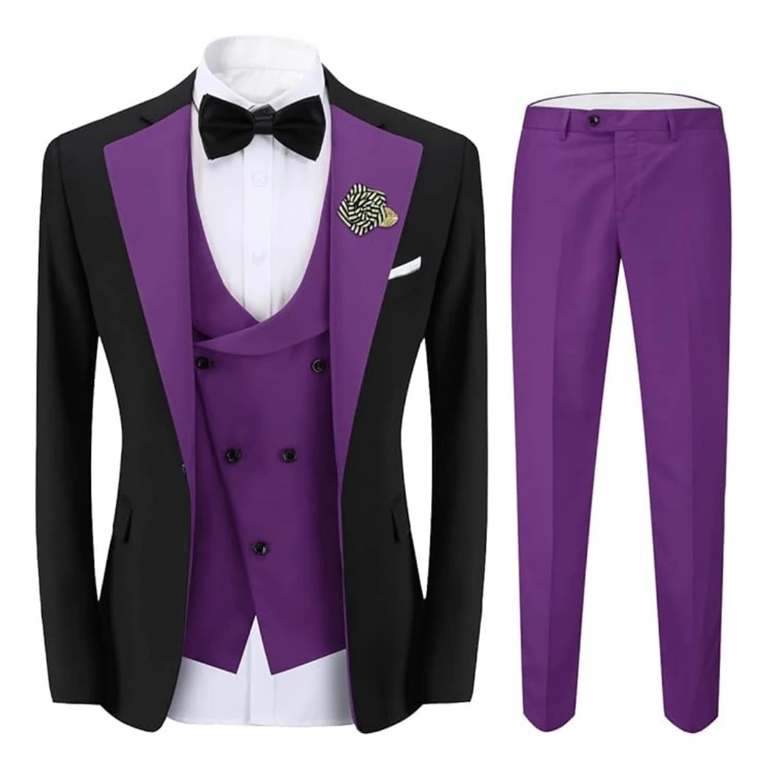 Black Pink Classic Groom Suits 3pcs Blazer Vest Pants Customized Formal Prom Party Business  Male Suit