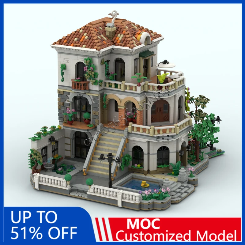 

6906 PCS Medieval Architecture Riviera Courtyard Manor MOC Building Block Model DIY Assembly Bricks Toy For Kid Christmas Gift