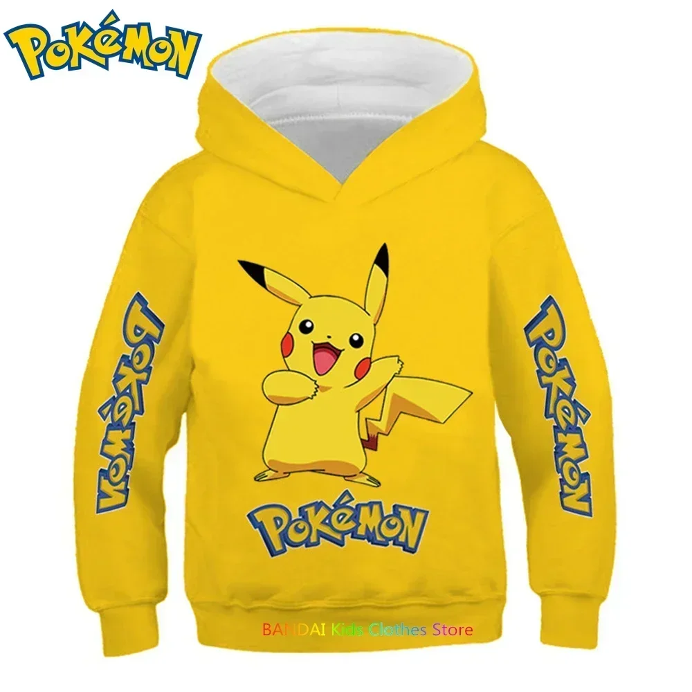 4-14 Years Kids Kawaii Pokemon Hoodies Pikachu Sweatshirt Long Sleeve Children Clothes Boys Girl Cool Cute Kids Tops