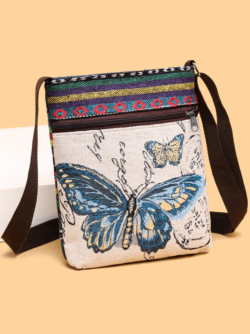 حقيبة كروس قماشية، قماش منسوج، حقيبة كتف واحدة متعددة الاستخدامات، حقيبة هاتف محمول، حقيبة كروس صغيرة عرقية من مياو