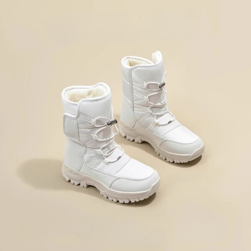 أحذية الثلوج الدافئة غير القابلة للانزلاق في شمال شرق، أحذية تزلج مرتفعة من الصوف القطني المقاوم للبرد ونعل سميك #4