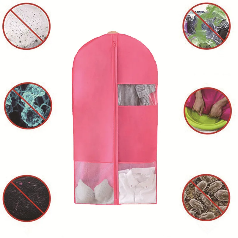 Pink Breathable Garment Bags Suit Bags for Travel Dress Suit Cover with Clear Window And Large Mesh Pockets Dance Costume Bags