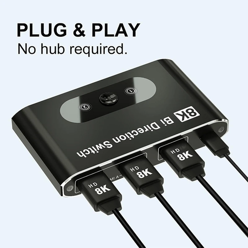 8K 60Hz -Compatible Switch 2 Ports 2 in 1 Out Video Splitter for Laptop PC PS to Monitor TV Projector Adapter