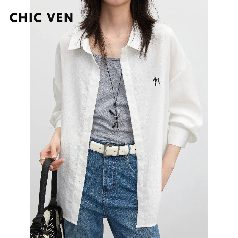 

CHIC VEN New Women Tank Top Sets Loose Casual Dog Embroidered Female Long Sleeved Shirt with Suspender Spring Summer 2026