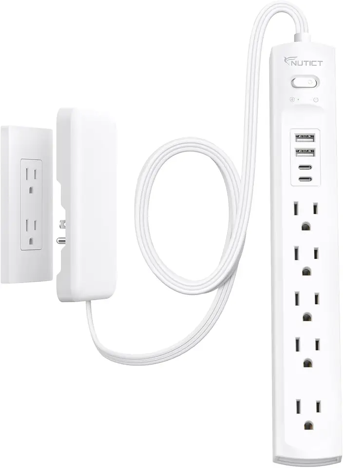 Flat Plug Power Strip with USB and Surge Protection