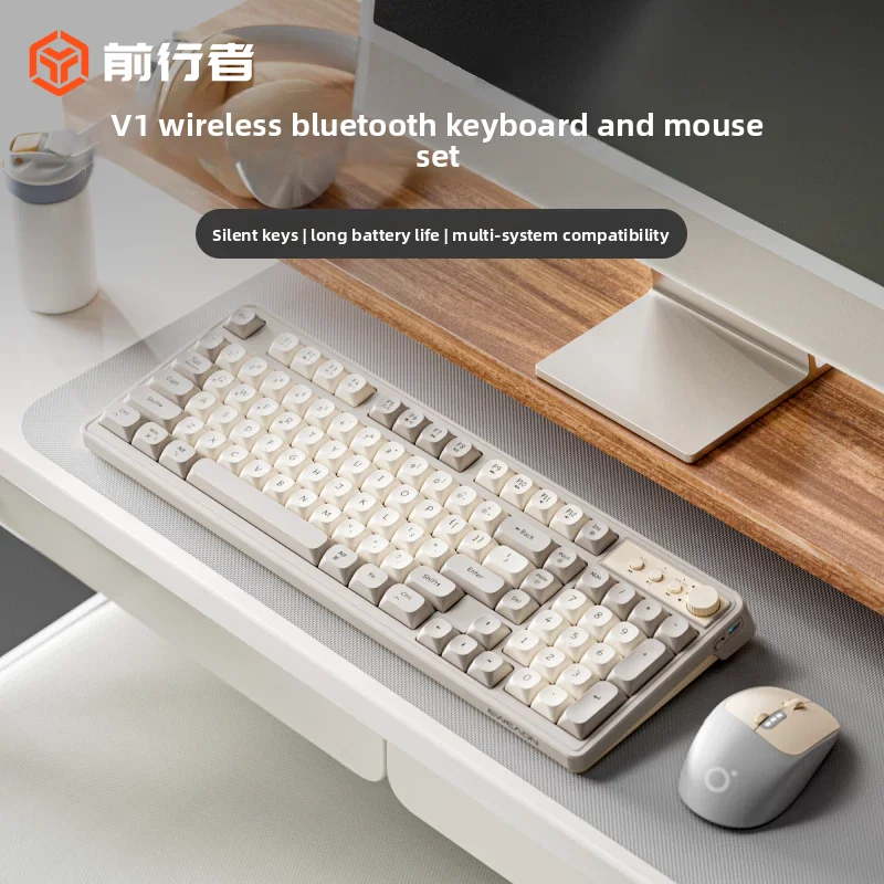 EWEADN V1 Wireless Bluetooth Keyboard Mouse Set Silent Mechanical Feel Computer Girls Office Game E-sports