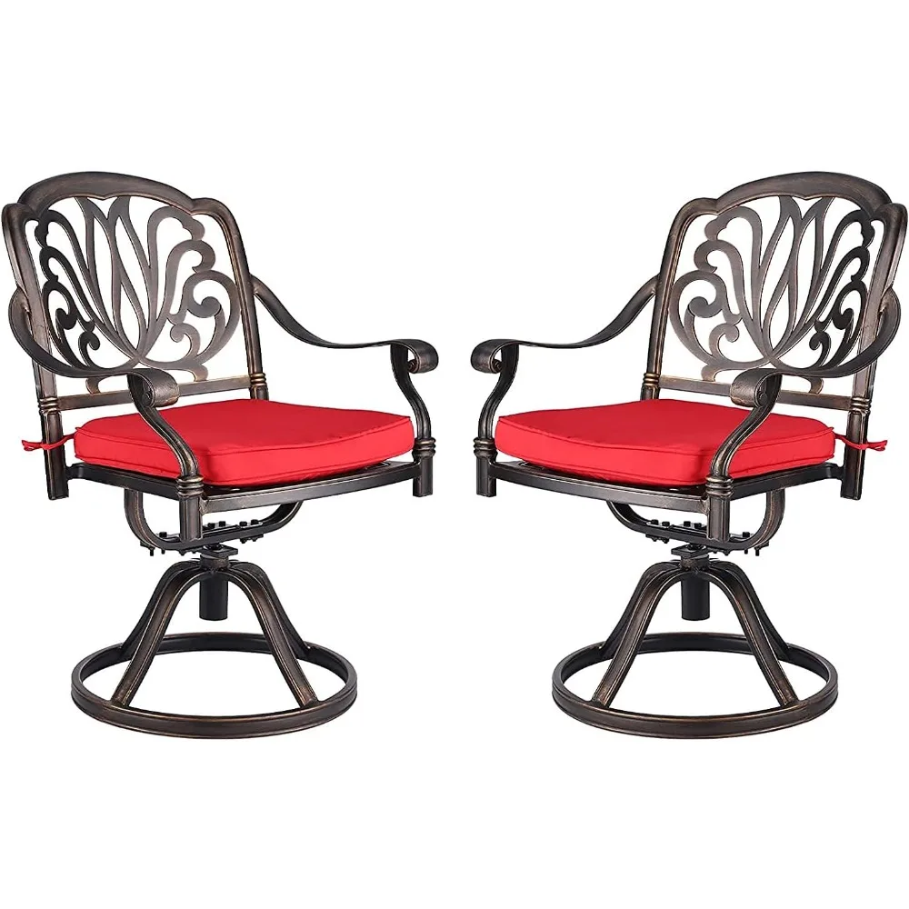 

Pair of Swivel Patio Dining Chairs with Cushions, Outdoor Aluminum Cast Dining Set, Metal Outdoor Furniture Chairs