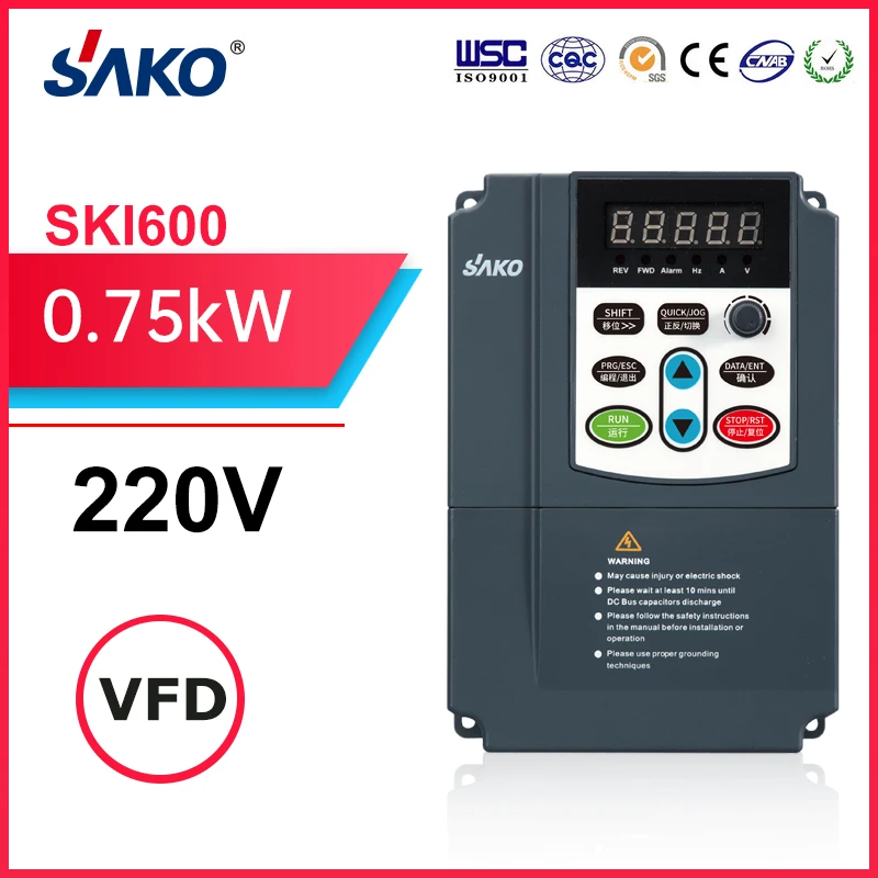 Sako SKI600 220V 0.75KW 1HP VFD Variable Frequency Drive Converter for Motor Speed Control Inverter