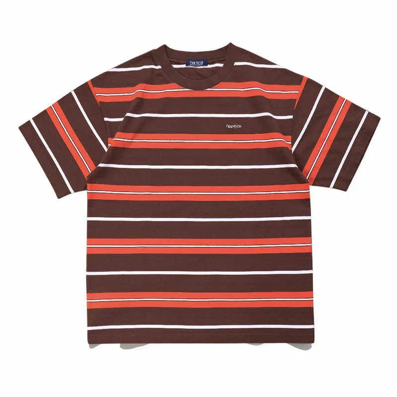Japanese Striped Short Sleeved T-shirt Summer Round Neck Pure Cotton Printed Tees
