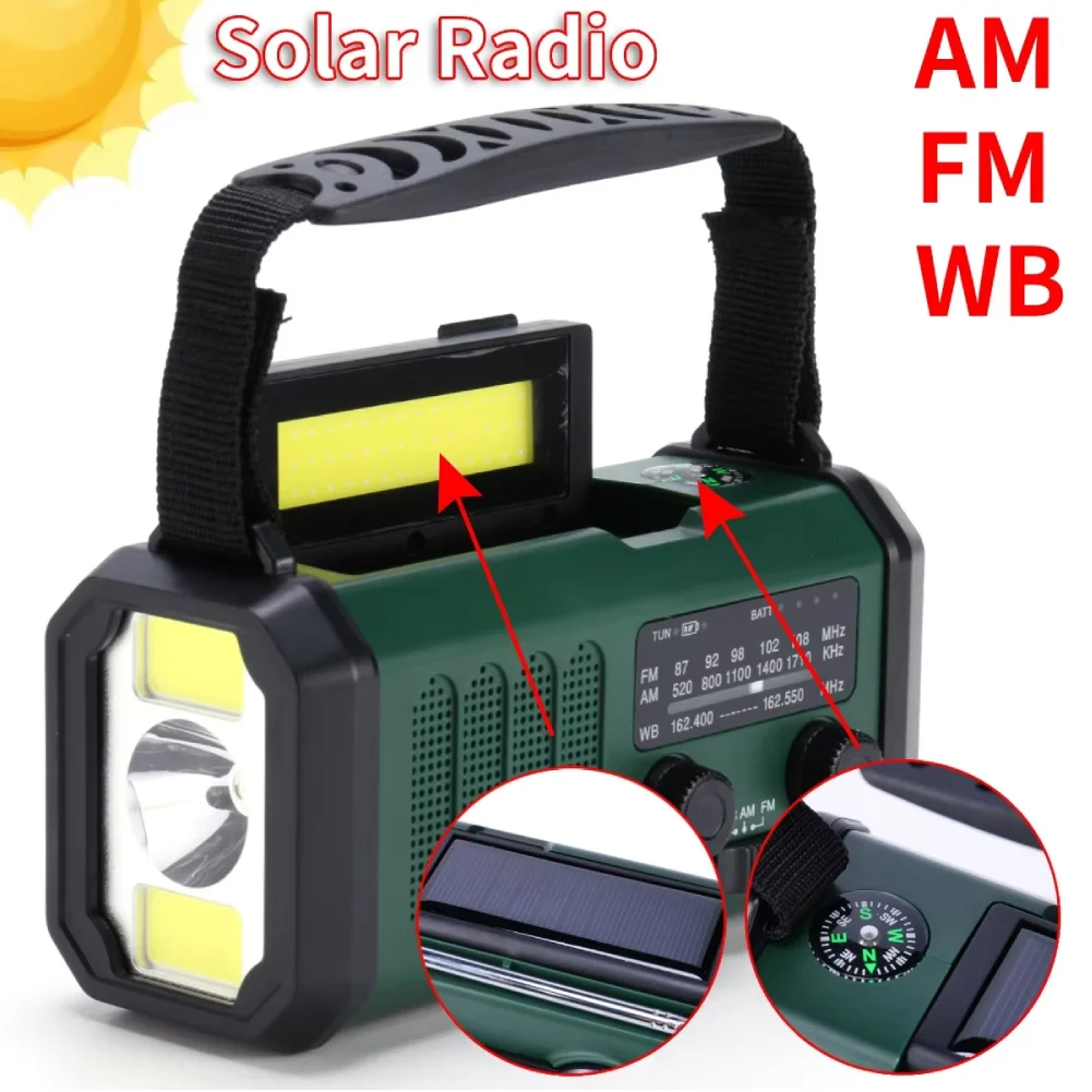 

Светодиодное метеорологическое радио AM/FM/WB с аккумулятором 10000 мАч, аварийное радио, фонарик, лампа для чтения, аварийное метеорологическое радио с зарядкой Type-C и компасом