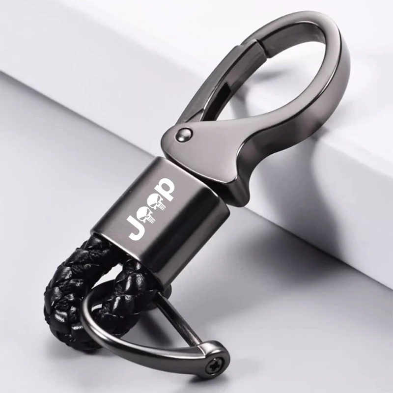 Leather Rope Car Keychain Key Rings Keyring For JEEP Grand Cherokee WK WK2 KJ KK KL Commander XK Renegade Car Accessories