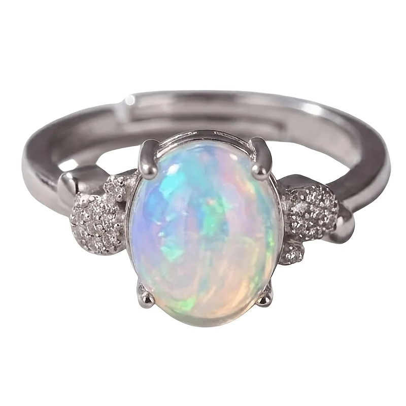 1pce 68mm Natural Opal S925 Sterling Silver Ring | Play-of-Color | Quirky | Christmas, Halloween, and Black Friday Gifts 033