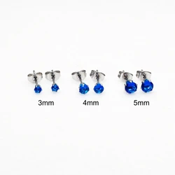 3 4 5m New Royal Blue Round Glass Brief Stud Earrings 316L Stainless Steel IP Planting No Fade Anti Allergy