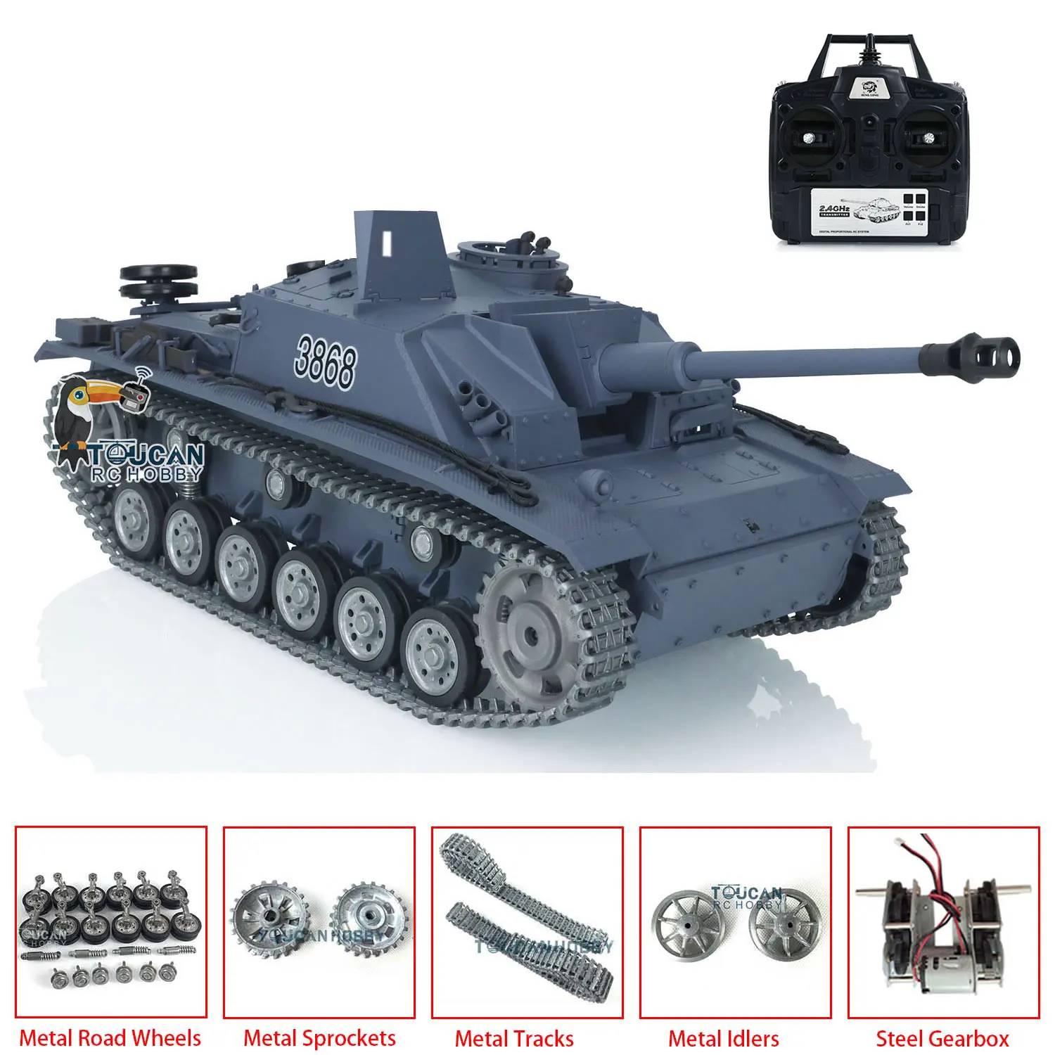 Heng Long 1/16 Scale Radio Control RC Tank 7.0 Customized Stug III 3868 Metal Tracks Wheels Panzer Vehicle Model Toys For Boys